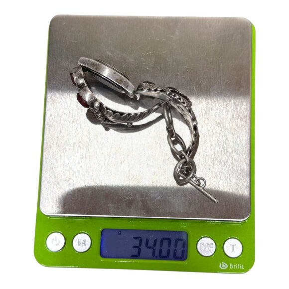 Vtg Navajo LY L Yazzie Sterling Silver Womens Watch Southwest Coral Red Floral 7 - Picture 8 of 8